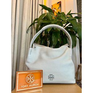 TORY BURCH BABY BLUE MCGRAW ROPED HANDLE HOBO HANDBAG